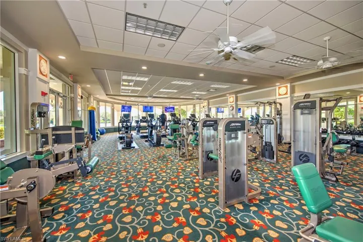 Fitness center overlooking large lake