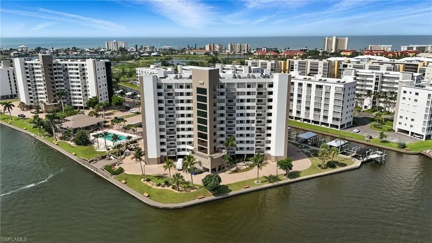Aerial views of the Bay and apartment complex / building