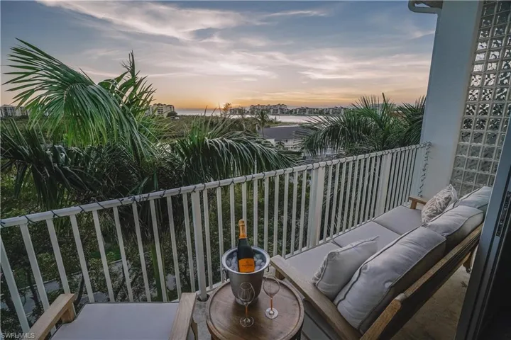 View of balcony at dusk