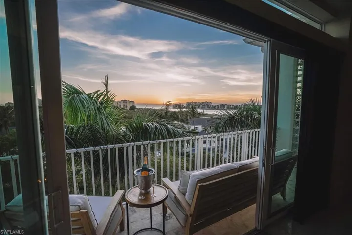 View of balcony at dusk