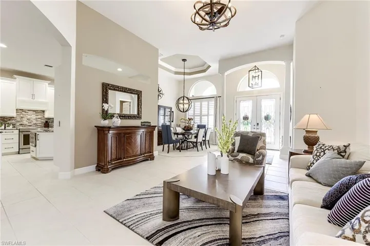 Family room with coffered ceiling