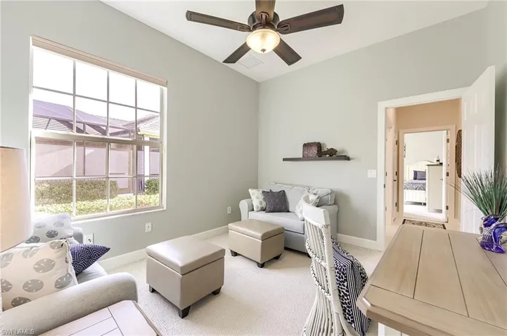 View upon entering home.  Family room through arched opening
