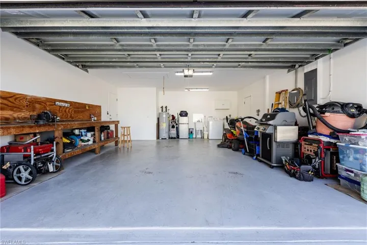 Garage with electric panel and water heater