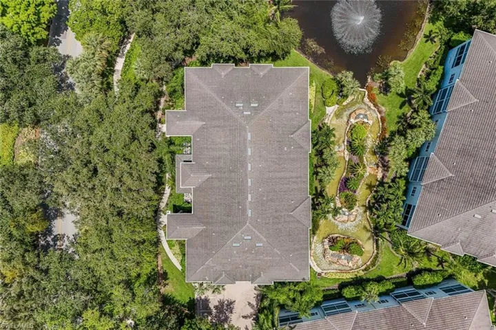 Aerial view of building and lake