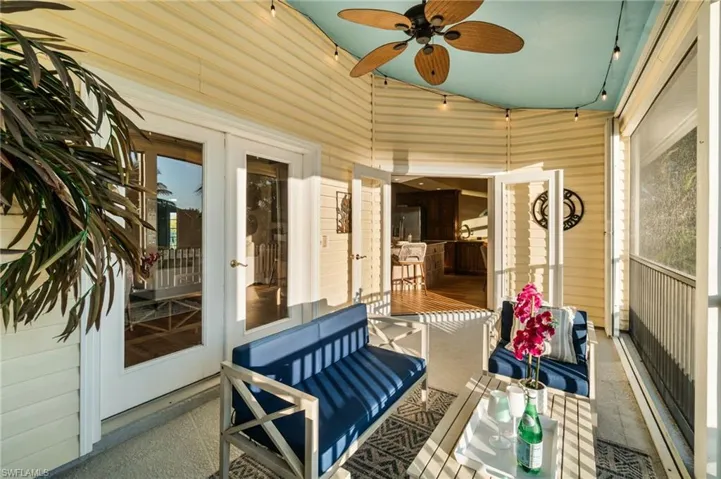 Screened in outdoor area to take in the tropical breezes along the river canal that leads you to the Gulf of Mexico