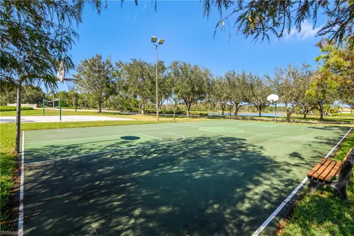 View of basketball court with volleyball court