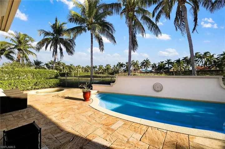View of pool featuring an in-ground hot tub and a patio