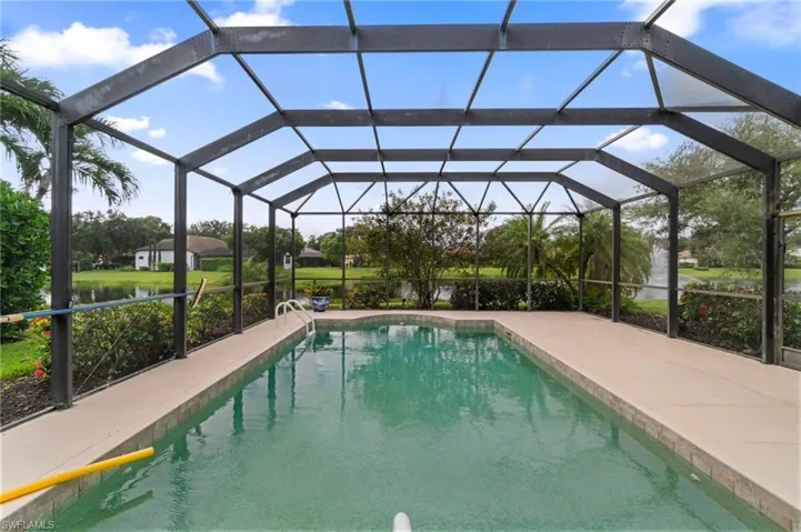 Swimming pool with a patio