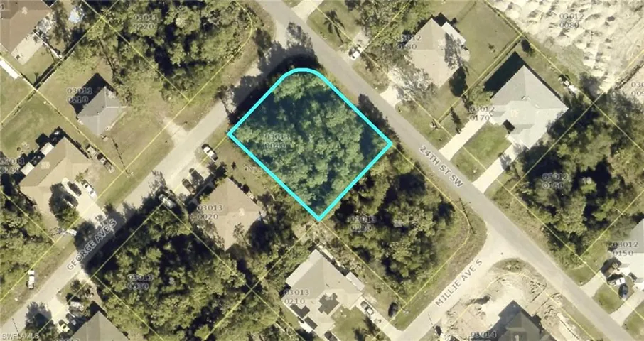 Aerial map of property and surrounding area with property parcel outlined