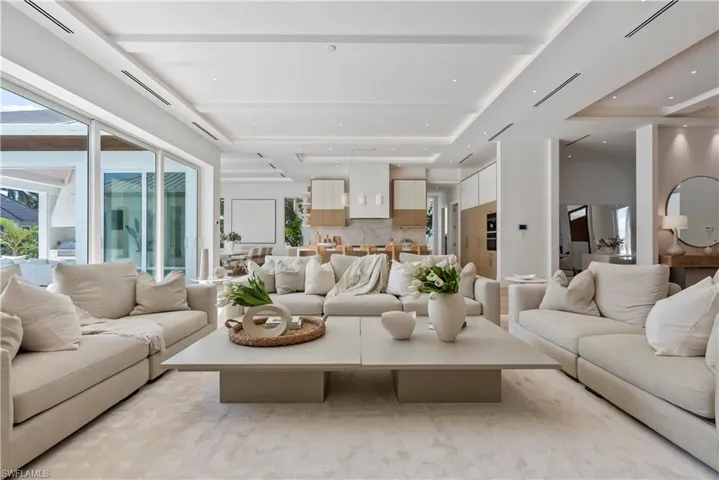 Living room with a raised ceiling