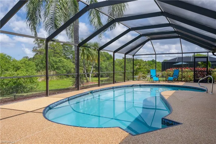 Swimming pool with a patio and a lanai