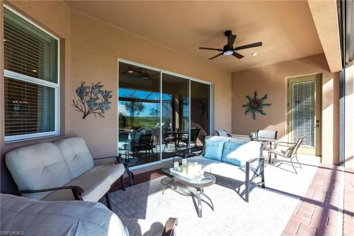 Lanai with spacious covered area and STORM SMART blind.