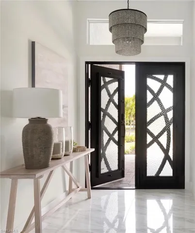 Entrance foyer with a chandelier