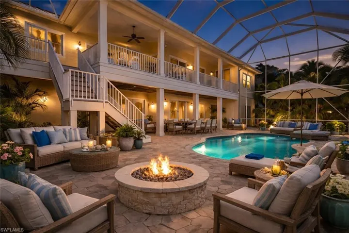 Virtually staged pool deck and lanai