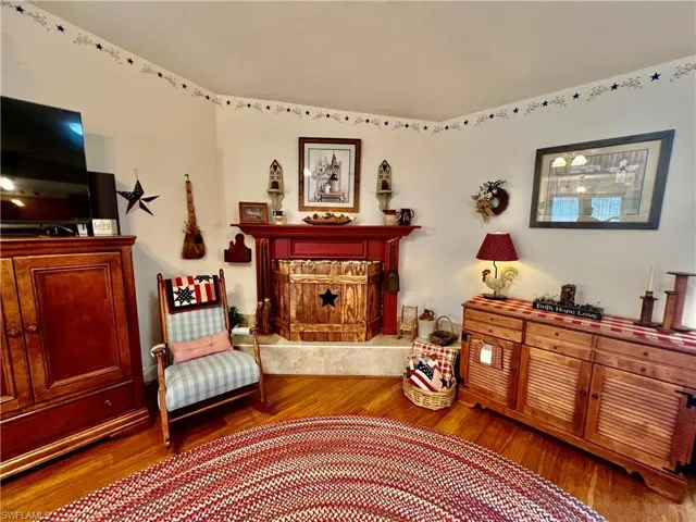 Faux fireplace.