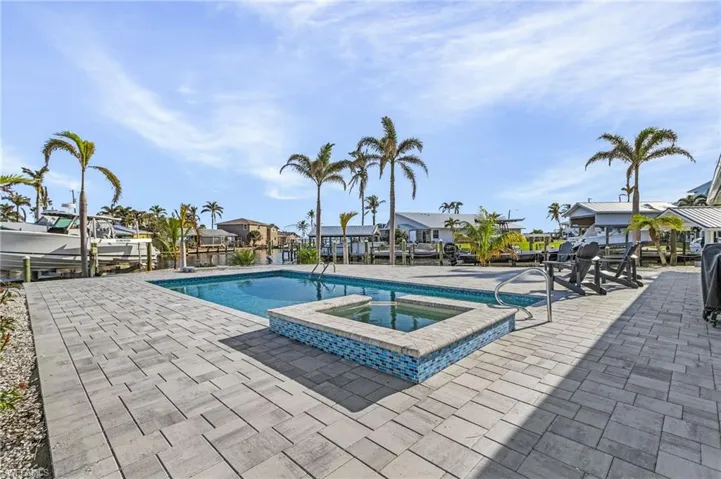 View of pool featuring an in ground hot tub and a patio