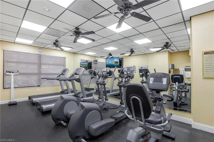 Exercise room featuring a paneled ceiling