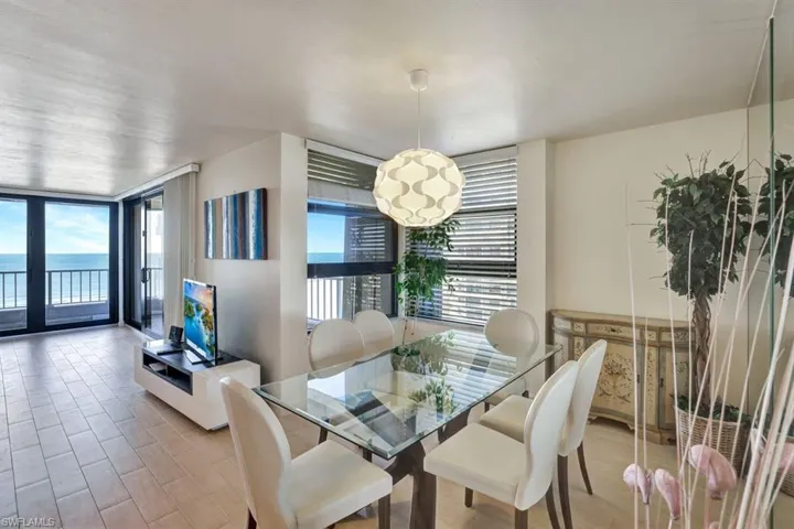 Dining area featuring light hardwood / wood-style floors and a wall of windows