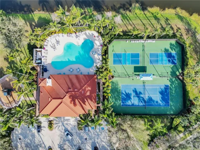 Aerial view of a pool