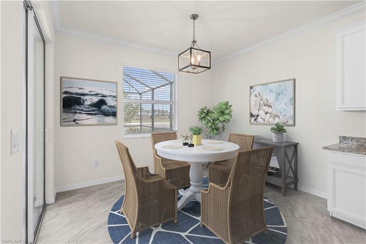 Staged dining nook in kitchen area.