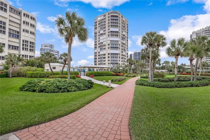 Lovely green space and walking paths by the beach.