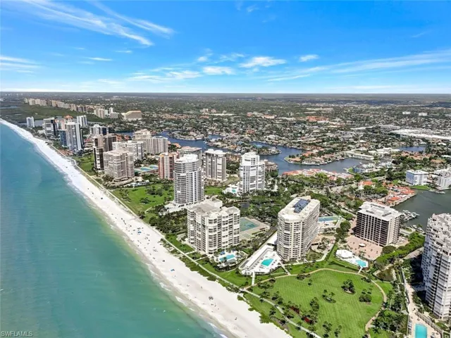 Aerial view of the Park Shore beachfront & the Savoy.