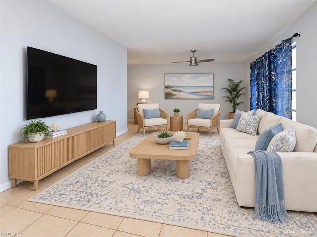 Recessed ceiling light fixtures, ceiling fan with light, and tile flooring