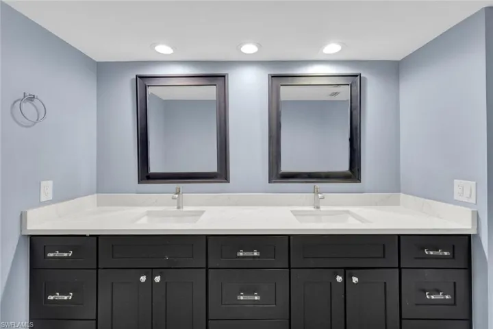 Navy Raised Wood Cabinetry we All Love- Mirrors, Recessed Lighting- New Electrical