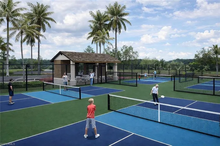 View of tennis court featuring community basketball court