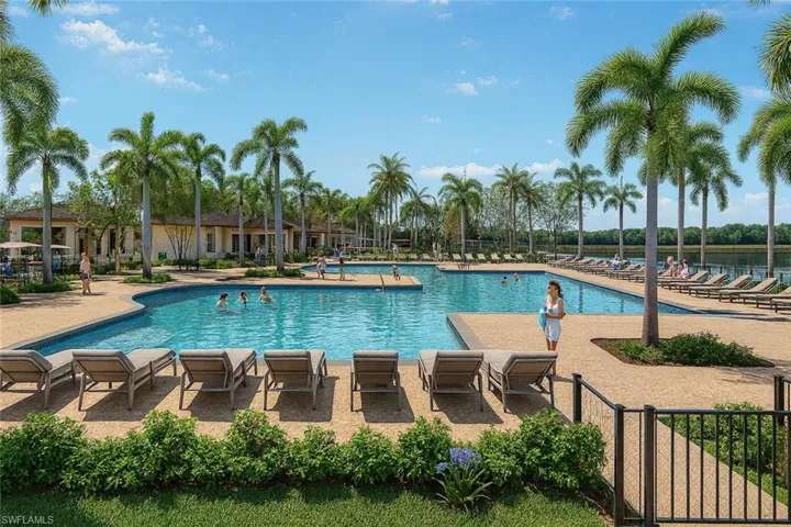 Community pool with a patio area