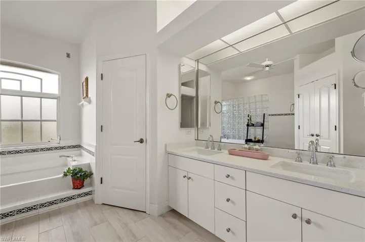 Primary bathroom with dual sink vanity