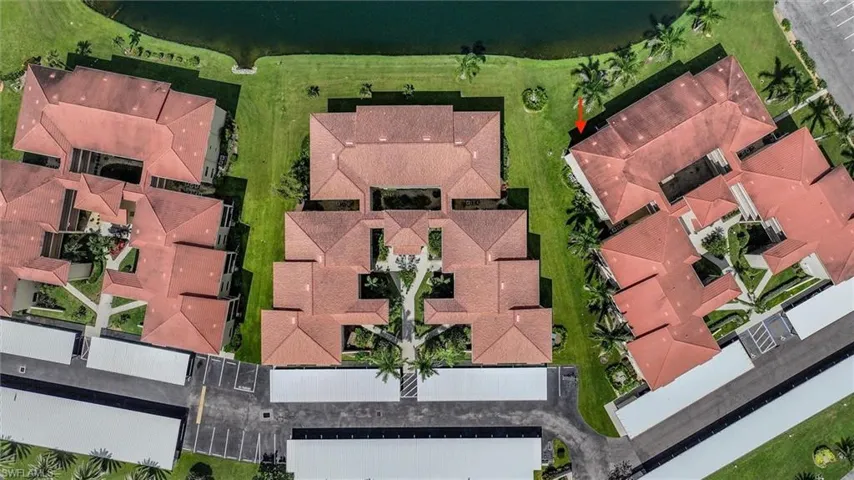 Bird's eye view of a nearby body of water