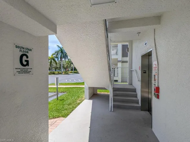 View of patio featuring elevator
