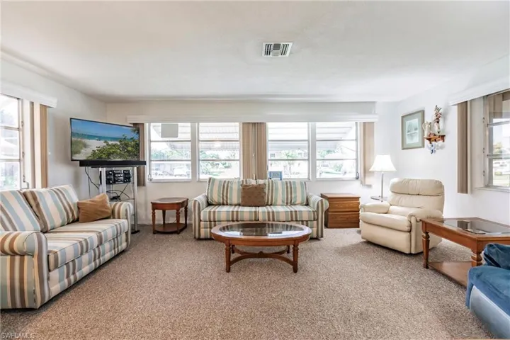 Carpeted living room featuring a healthy amount of sunlight
