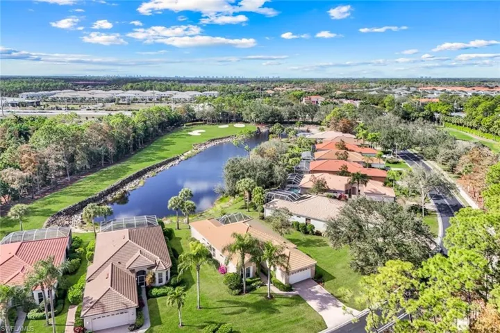 Aerial view of a nearby body of water