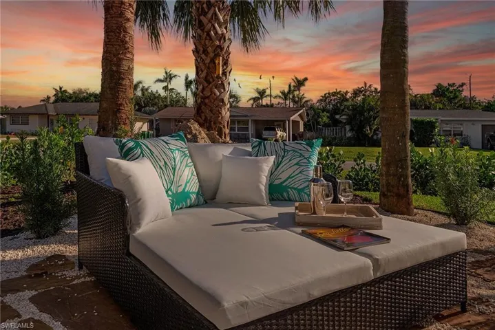 View of patio terrace at dusk