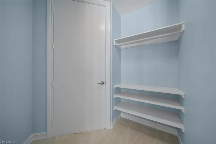 Spacious closet with light carpet