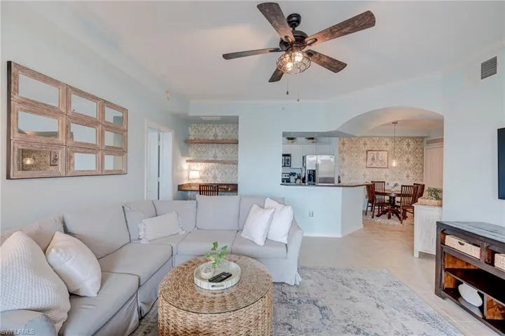 Living Room w/ View of Desk Area, Kitchen & Dining Area