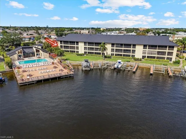 Bird's eye view of a nearby body of water