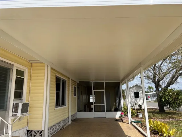 View of patio with cooling unit