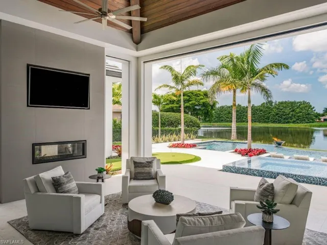 Outdoor living room with views of the lake the 11th tee box of the Lakes course