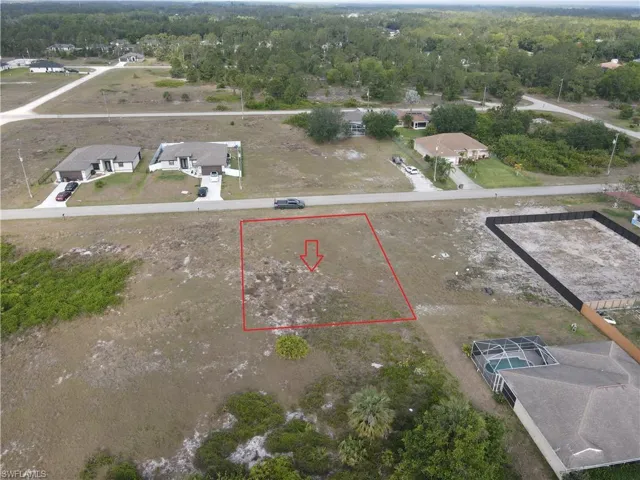 Aerial view of property's location with property parcel outlined