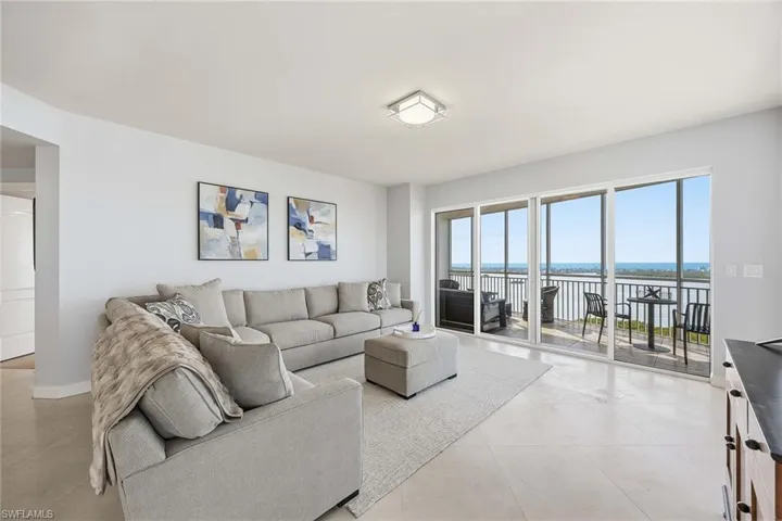 Living room with a water view