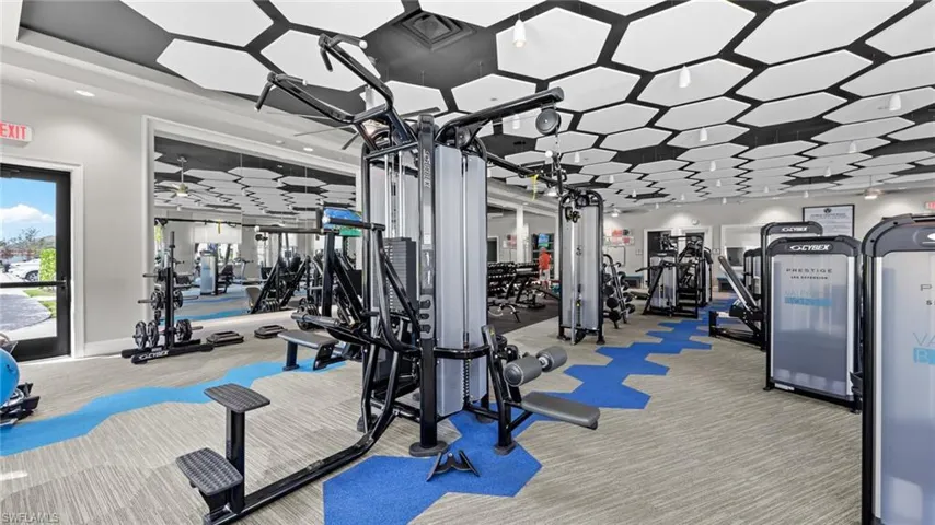 Exercise room with carpet floors