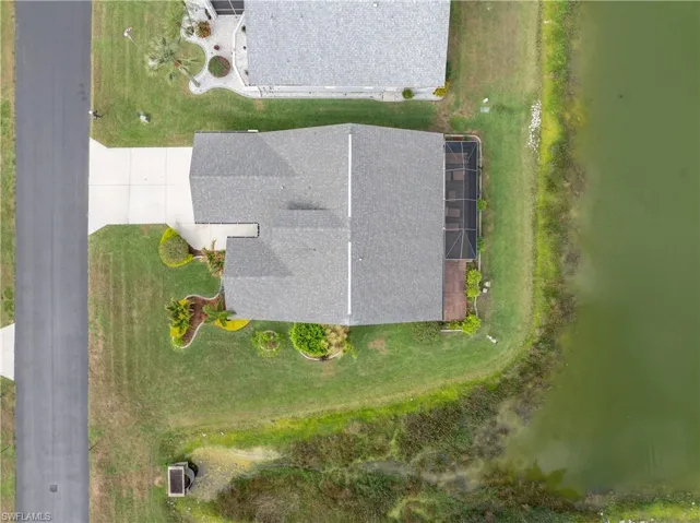 Bird's eye view of a nearby body of water