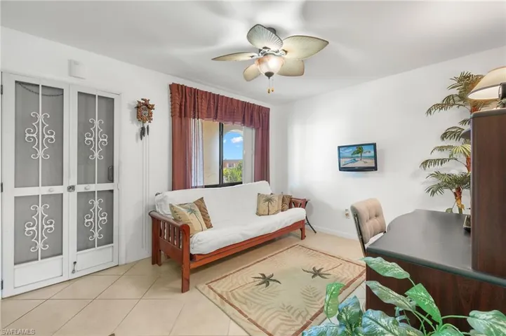 Tiled office with ceiling fan