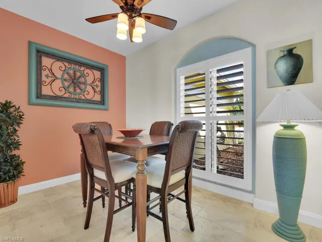 Dining space with ceiling fan