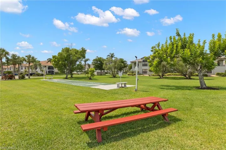 Shuffle board and picnic area.