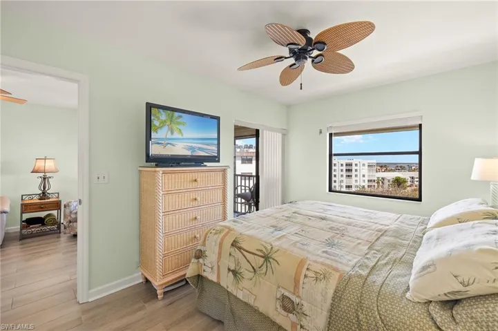 Main bedroom with remodeled en suite bathroom.