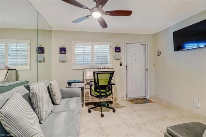 FRONT ROOM ENTRY DESK, TV, SOFABED
